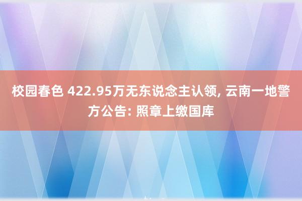 校园春色 422.95万无东说念主认领， 云南一地警方公告: 照章上缴国库