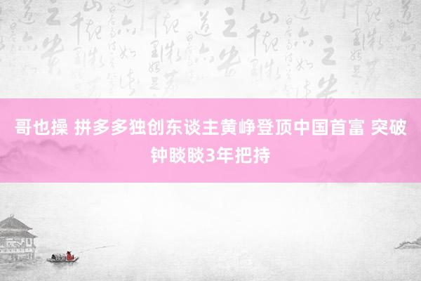 哥也操 拼多多独创东谈主黄峥登顶中国首富 突破钟睒睒3年把持