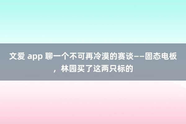 文爱 app 聊一个不可再冷漠的赛谈——固态电板，林园买了这两只标的